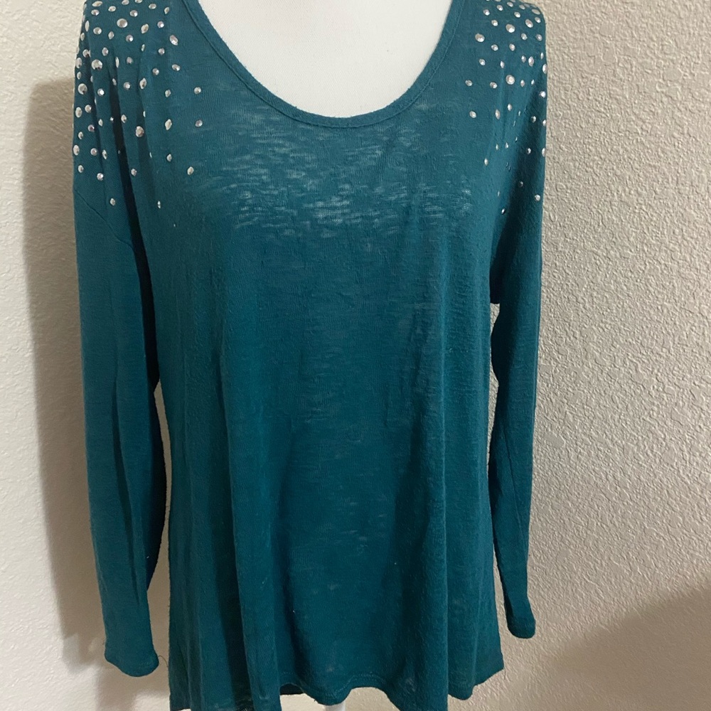 Teal long sleeve with silver embellished shoulders